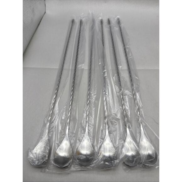 6 Pcs 15.7 In Cocktail Spoons, Stainless Steel Extra Long Bar Spoon Spiral Mixin - Picture 2 of 14